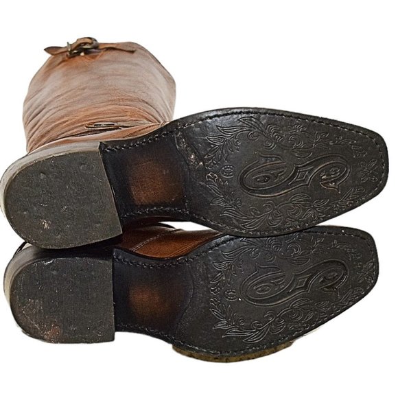 Sonora Distressed Brown Leather Zip Up Buckle Cowboy Boots - Picture 11 of 12